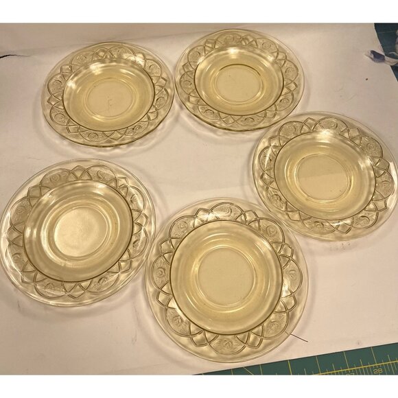 Other - Vintage federal Glass Plates With Embossed Floral Pattern amber set of 5 depress